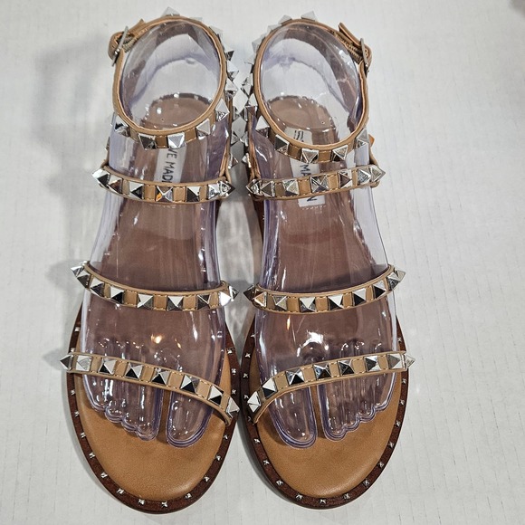 Steve Madden Beige‎ Travel Pyramid Studded Strappy Flat Sandal Size 6.5 - Picture 3 of 11
